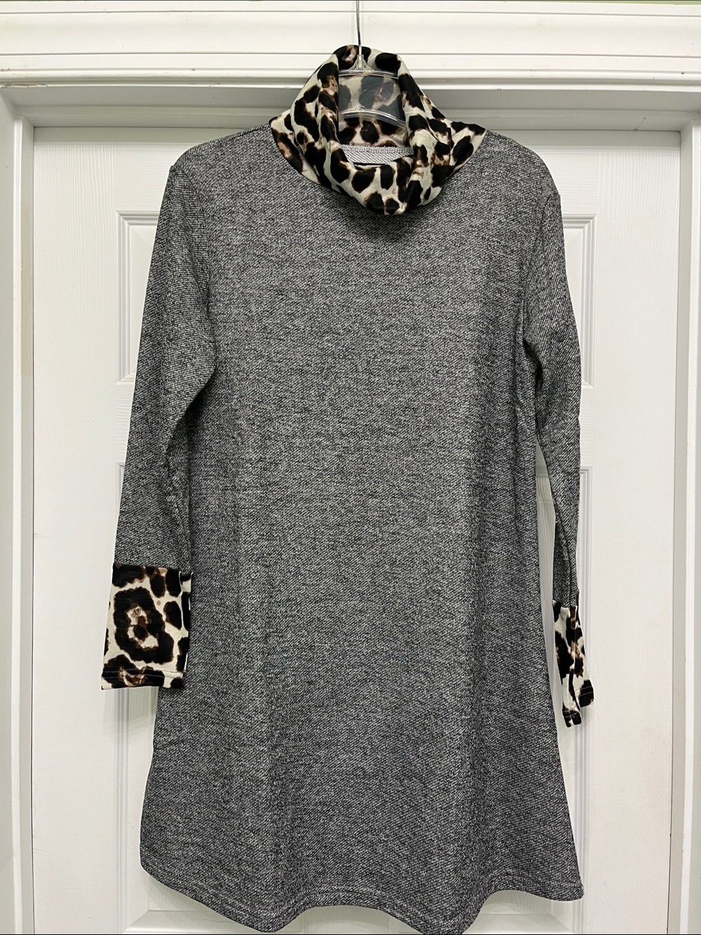 Swing Dress with Leopard print Cowl Neck and Cuffs
